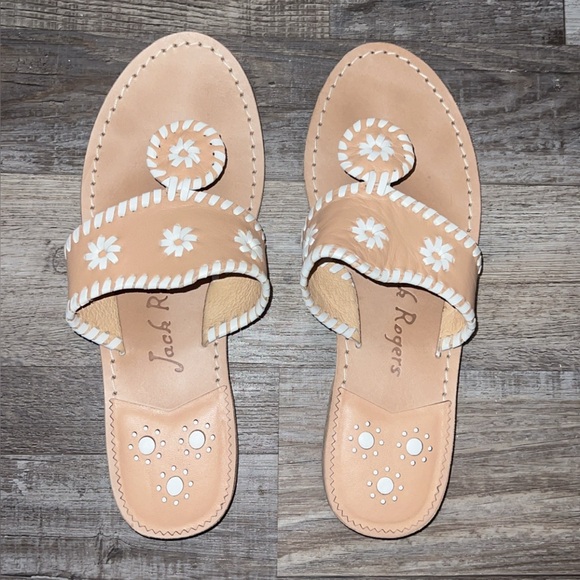 Jack Rogers Shoes - Jack Rogers Tan Sandals with White Floral Stitching